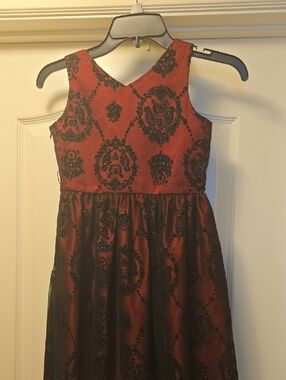 Girls' Burgundy Formal Dress with Black Beaded Overlay